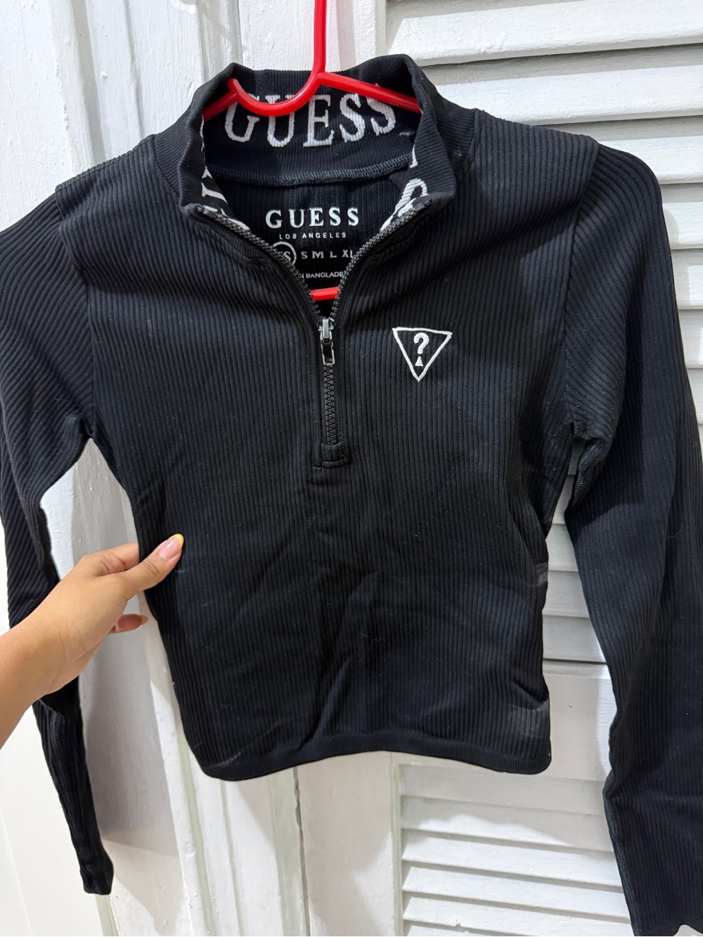 GUESS Black Ribbed Quarter Zip
